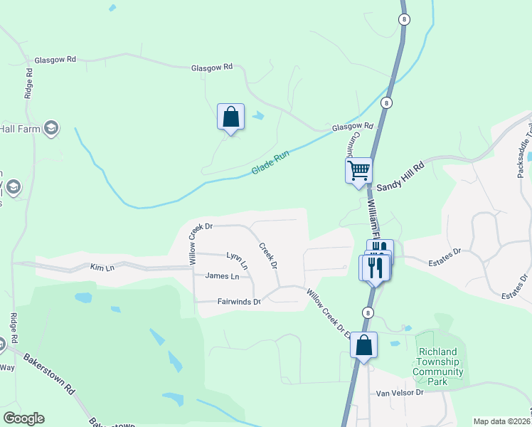 map of restaurants, bars, coffee shops, grocery stores, and more near 503 Kyle Court in Gibsonia