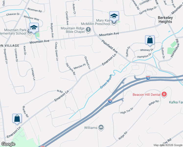 map of restaurants, bars, coffee shops, grocery stores, and more near 126 Emerson Lane in Berkeley Heights