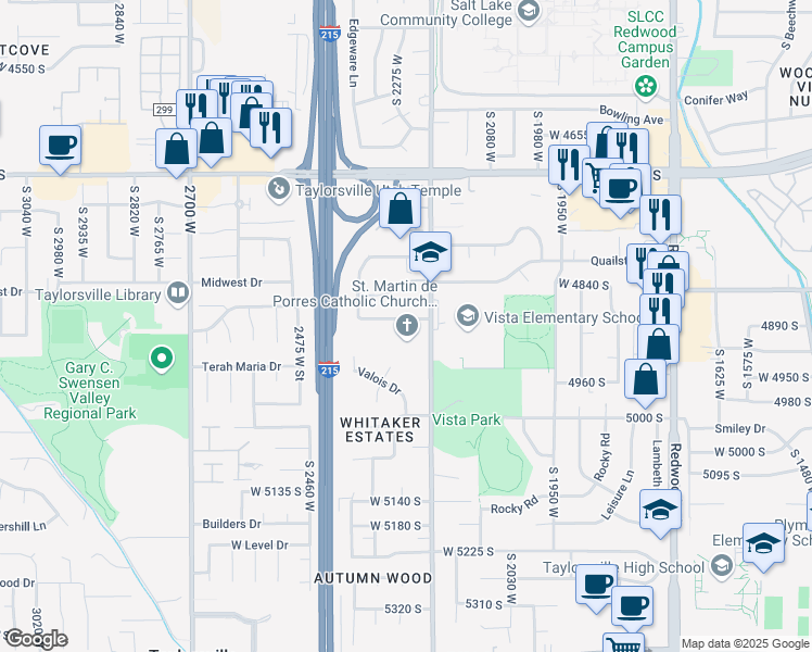 map of restaurants, bars, coffee shops, grocery stores, and more near 2343 Bonniebrook Drive in Taylorsville