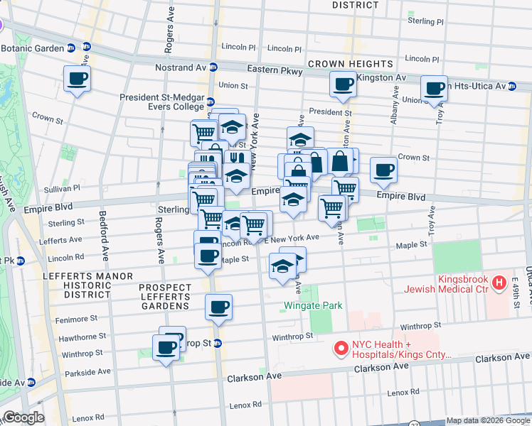 map of restaurants, bars, coffee shops, grocery stores, and more near 412 Sterling Street in Brooklyn