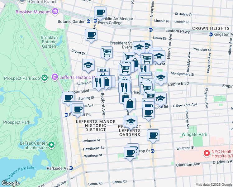 map of restaurants, bars, coffee shops, grocery stores, and more near 177 Sterling Street in Brooklyn