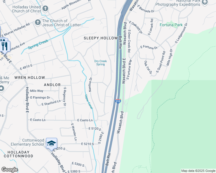 map of restaurants, bars, coffee shops, grocery stores, and more near in Holladay