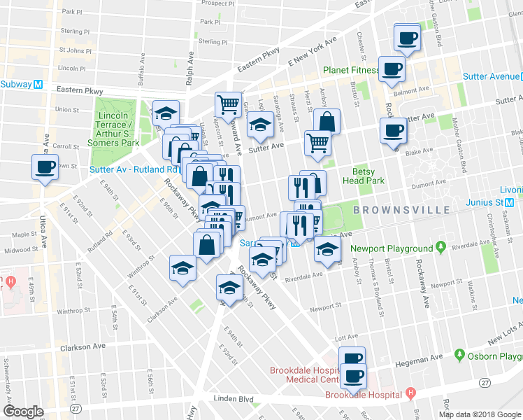 map of restaurants, bars, coffee shops, grocery stores, and more near 759 Howard Avenue in Brooklyn