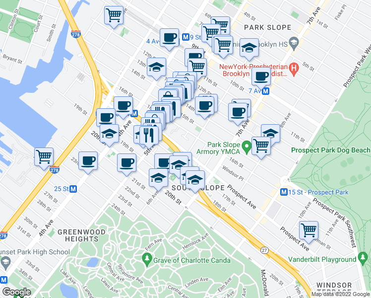 map of restaurants, bars, coffee shops, grocery stores, and more near in Brooklyn