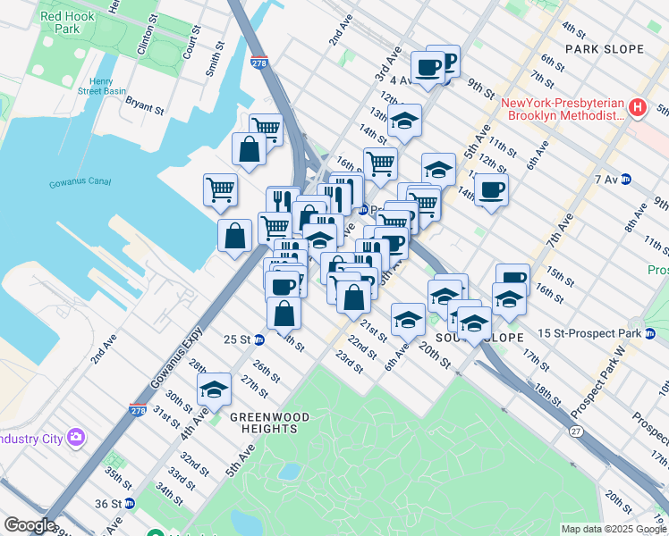 map of restaurants, bars, coffee shops, grocery stores, and more near in Brooklyn