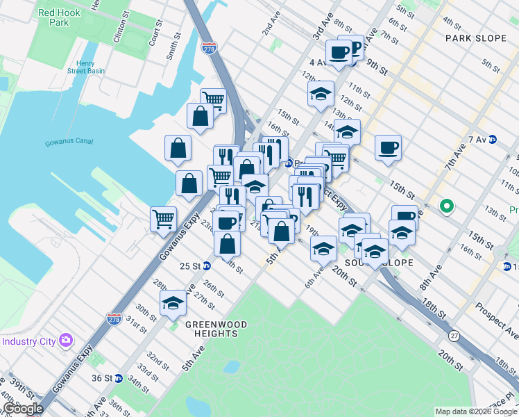 map of restaurants, bars, coffee shops, grocery stores, and more near in Brooklyn