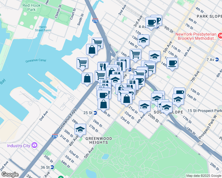 map of restaurants, bars, coffee shops, grocery stores, and more near in Brooklyn