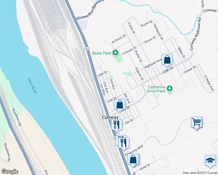 map of restaurants, bars, coffee shops, grocery stores, and more near 1413 2nd Avenue in Conway