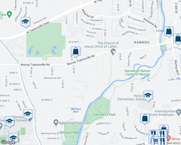 map of restaurants, bars, coffee shops, grocery stores, and more near Hidden Cove Drive in Taylorsville