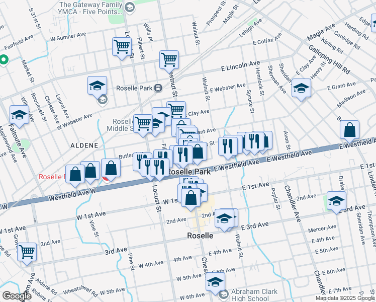 map of restaurants, bars, coffee shops, grocery stores, and more near 15 Charles Street in Roselle Park