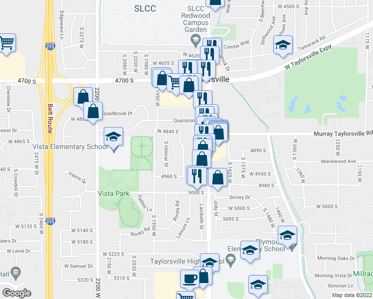 map of restaurants, bars, coffee shops, grocery stores, and more near 4871 Marianna Drive in Taylorsville