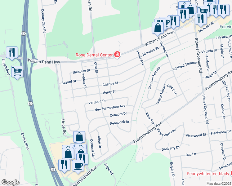map of restaurants, bars, coffee shops, grocery stores, and more near 4540 Henry Street in Easton