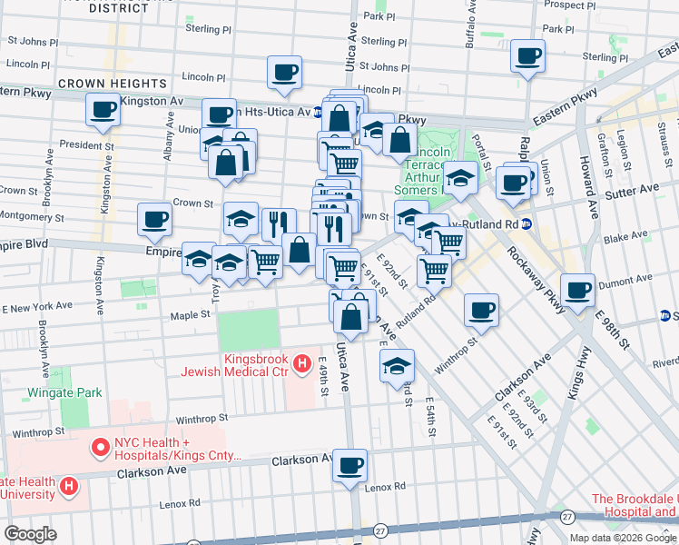map of restaurants, bars, coffee shops, grocery stores, and more near None in Brooklyn