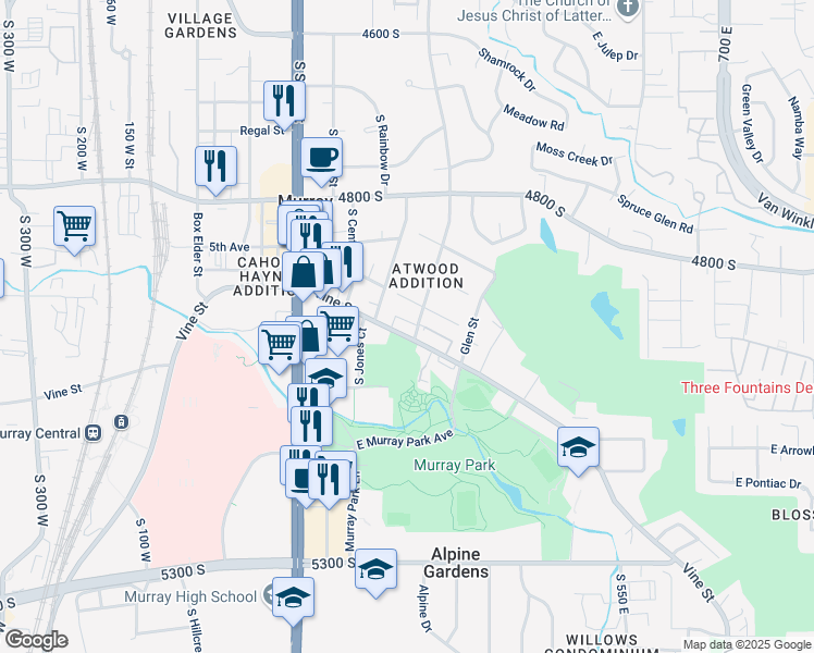 map of restaurants, bars, coffee shops, grocery stores, and more near 4974 Atwood Boulevard in Murray