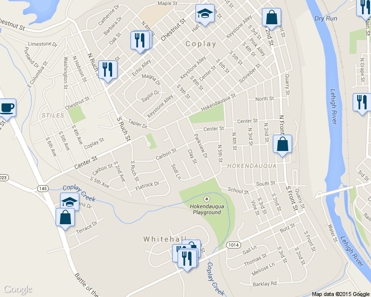 map of restaurants, bars, coffee shops, grocery stores, and more near 3129 Clay Street in Whitehall