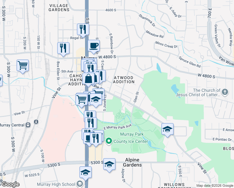 map of restaurants, bars, coffee shops, grocery stores, and more near 4978 Atwood Boulevard in Murray