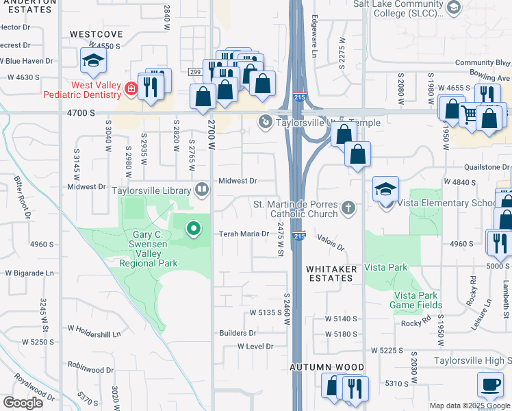 map of restaurants, bars, coffee shops, grocery stores, and more near 2559 Swasey Drive in Salt Lake City