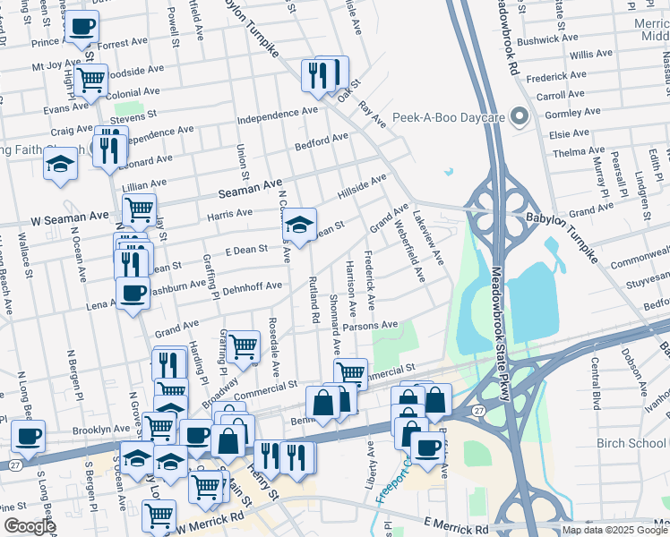 map of restaurants, bars, coffee shops, grocery stores, and more near in Freeport