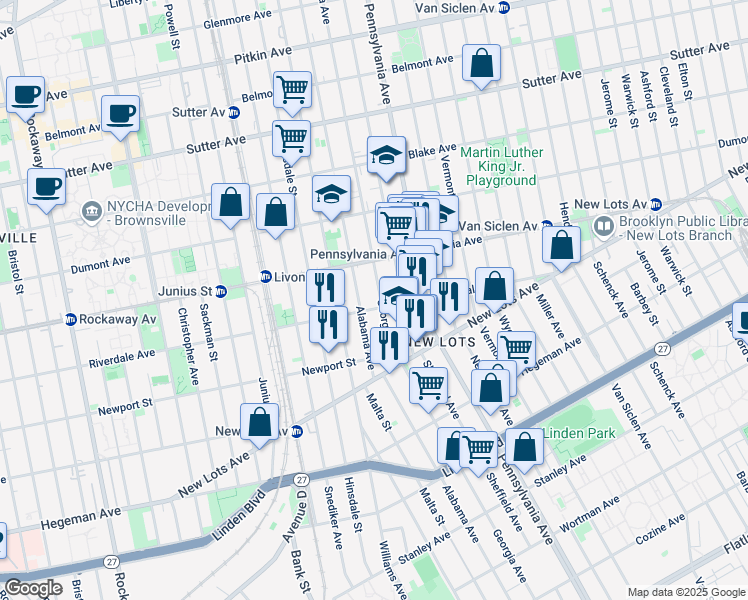map of restaurants, bars, coffee shops, grocery stores, and more near 526 Georgia Avenue in Brooklyn