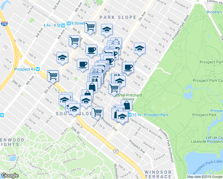 map of restaurants, bars, coffee shops, grocery stores, and more near 403 14th Street in Brooklyn