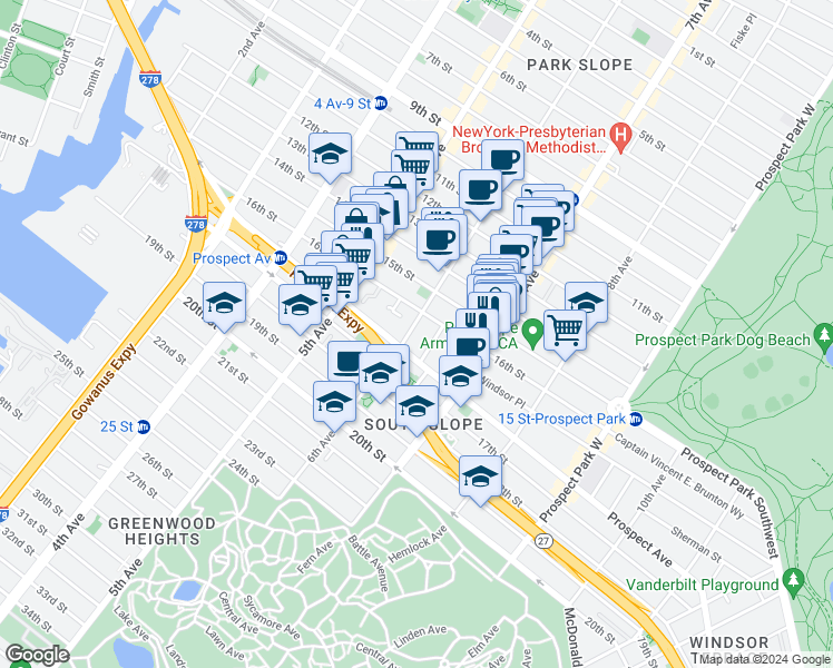 map of restaurants, bars, coffee shops, grocery stores, and more near in Brooklyn