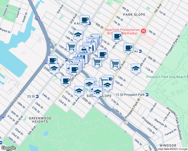 map of restaurants, bars, coffee shops, grocery stores, and more near in Brooklyn