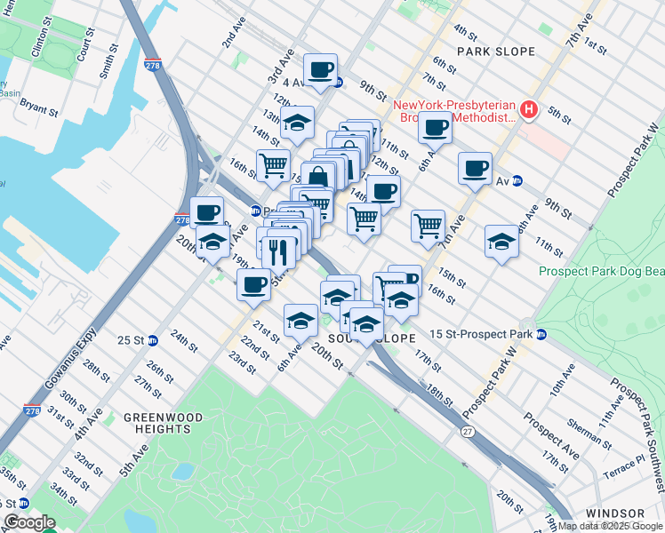 map of restaurants, bars, coffee shops, grocery stores, and more near in Brooklyn
