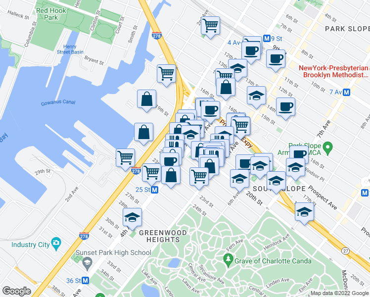 map of restaurants, bars, coffee shops, grocery stores, and more near in Brooklyn