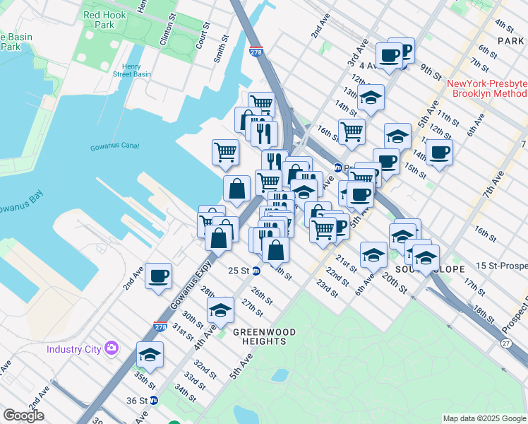 map of restaurants, bars, coffee shops, grocery stores, and more near in Brooklyn