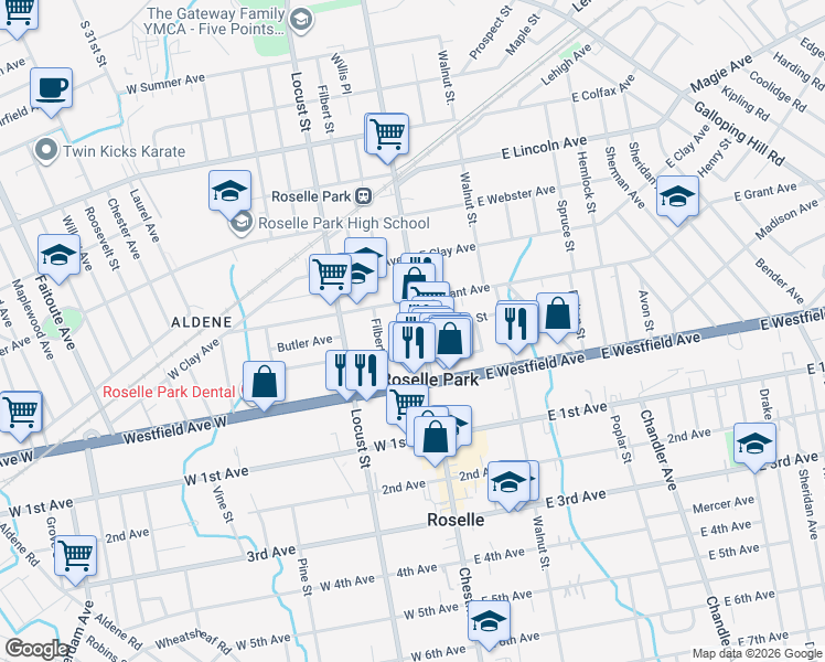 map of restaurants, bars, coffee shops, grocery stores, and more near 234 Chestnut Street in Roselle Park