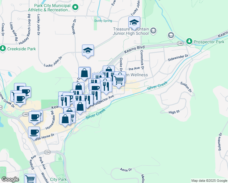 map of restaurants, bars, coffee shops, grocery stores, and more near 1895 Sidewinder Drive in Park City
