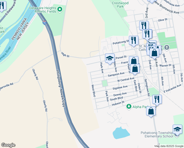 map of restaurants, bars, coffee shops, grocery stores, and more near 978 North Blvd in Phillipsburg