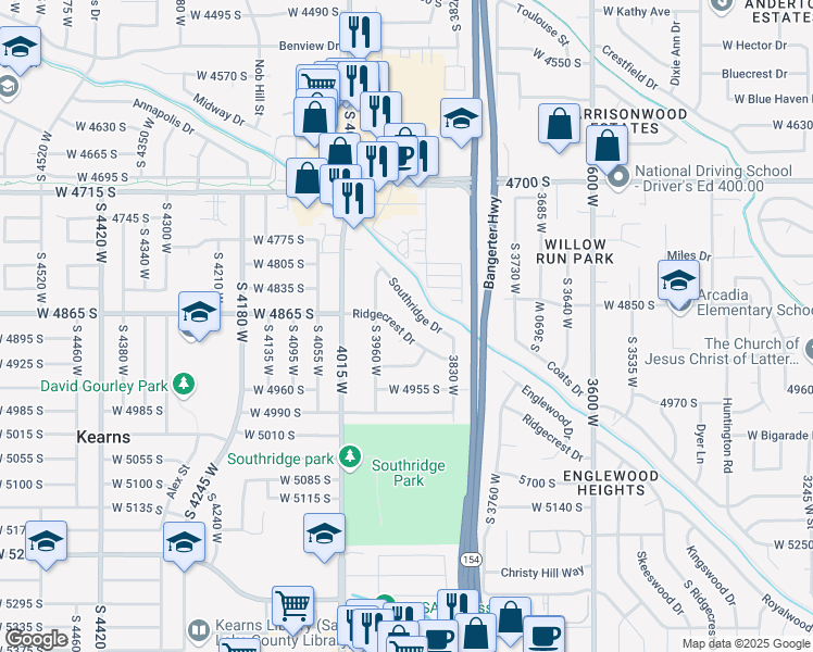 map of restaurants, bars, coffee shops, grocery stores, and more near 3912 Ridgecrest Circle in Taylorsville
