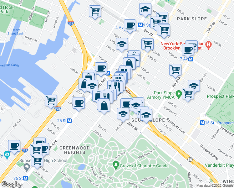 map of restaurants, bars, coffee shops, grocery stores, and more near in Brooklyn