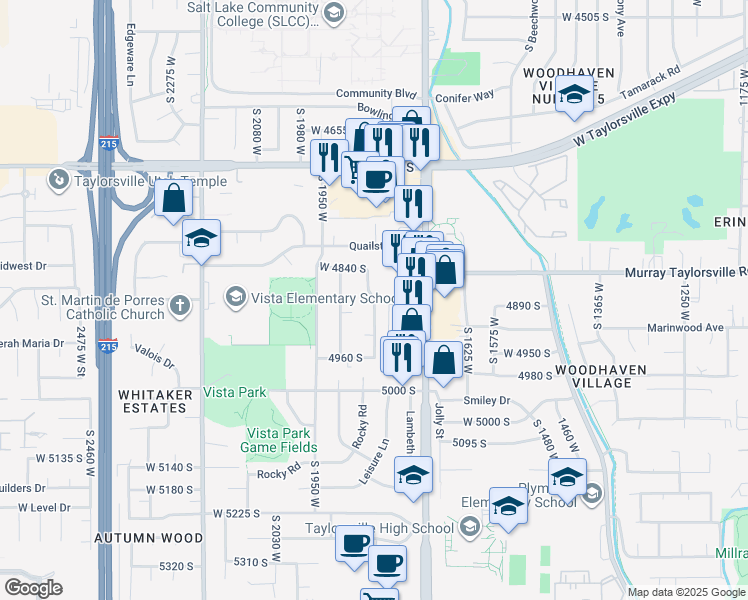 map of restaurants, bars, coffee shops, grocery stores, and more near Marianna Drive in Taylorsville