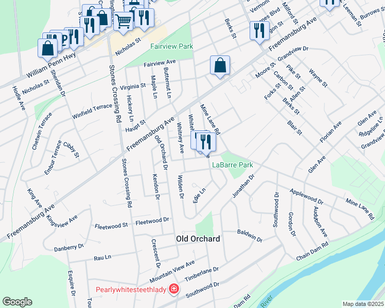 map of restaurants, bars, coffee shops, grocery stores, and more near 1231 Whitehall Avenue in Easton