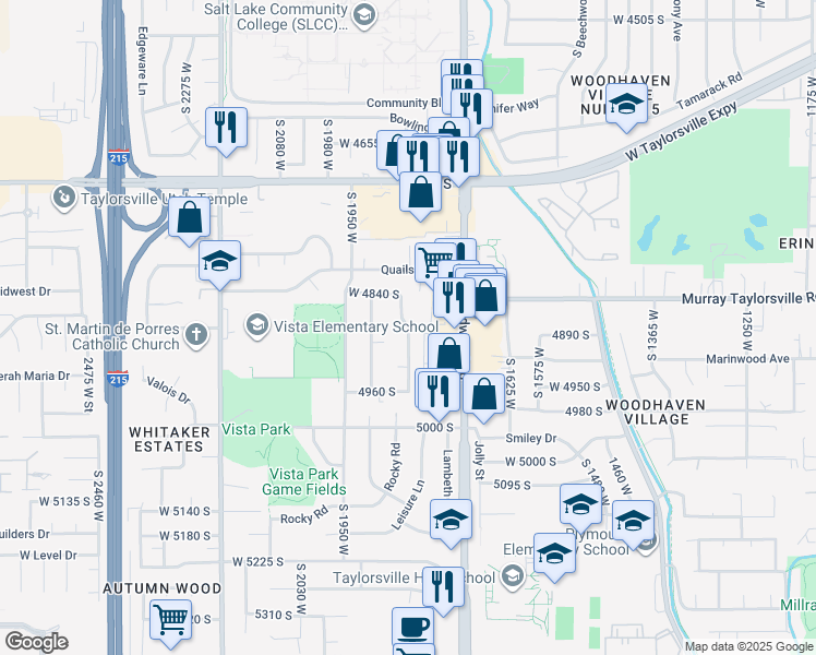 map of restaurants, bars, coffee shops, grocery stores, and more near Marianna Drive in Taylorsville