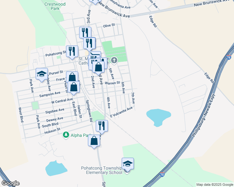 map of restaurants, bars, coffee shops, grocery stores, and more near 501 E Central Ave in Phillipsburg