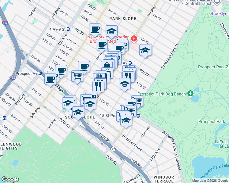 map of restaurants, bars, coffee shops, grocery stores, and more near 403 14th Street in Brooklyn