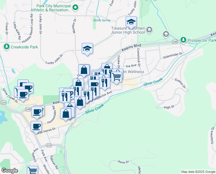 map of restaurants, bars, coffee shops, grocery stores, and more near 1895 Sidewinder Drive in Park City