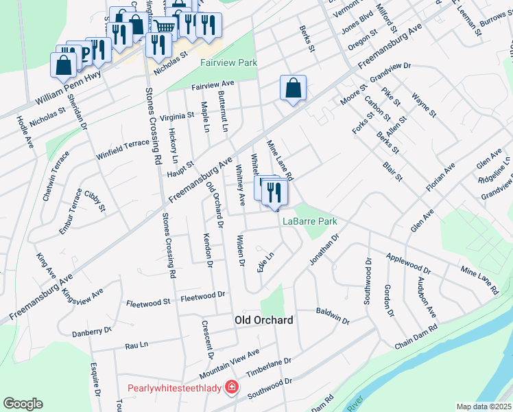 map of restaurants, bars, coffee shops, grocery stores, and more near 1231 Whitehall Avenue in Easton