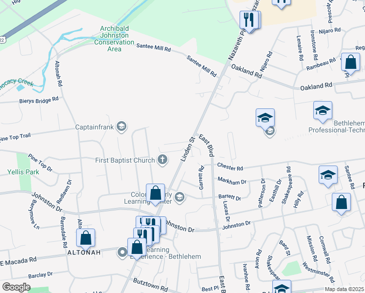 map of restaurants, bars, coffee shops, grocery stores, and more near 3333 Linden Street in Bethlehem