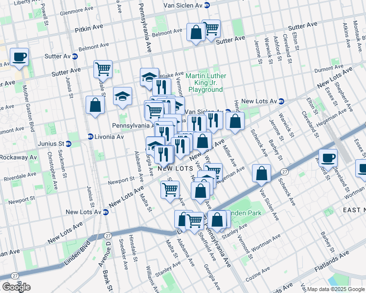 map of restaurants, bars, coffee shops, grocery stores, and more near 641 New Jersey Avenue in Brooklyn