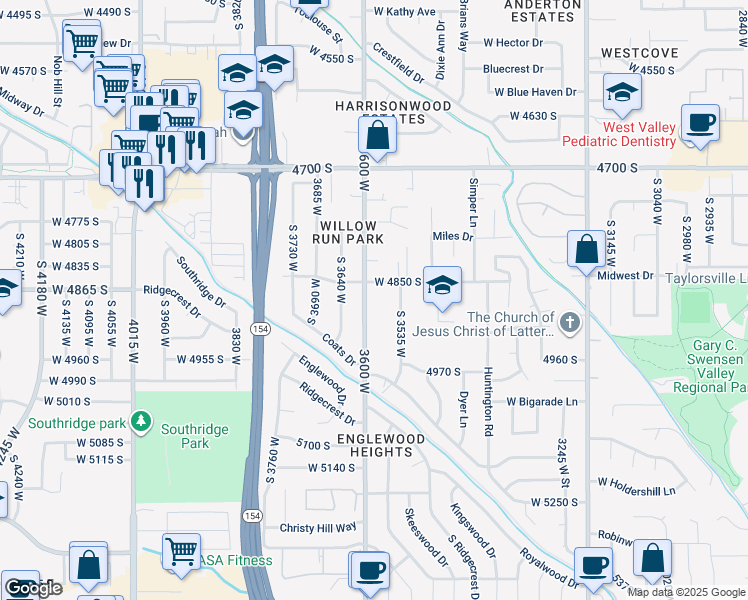map of restaurants, bars, coffee shops, grocery stores, and more near 3579 West 4850 South in Salt Lake City