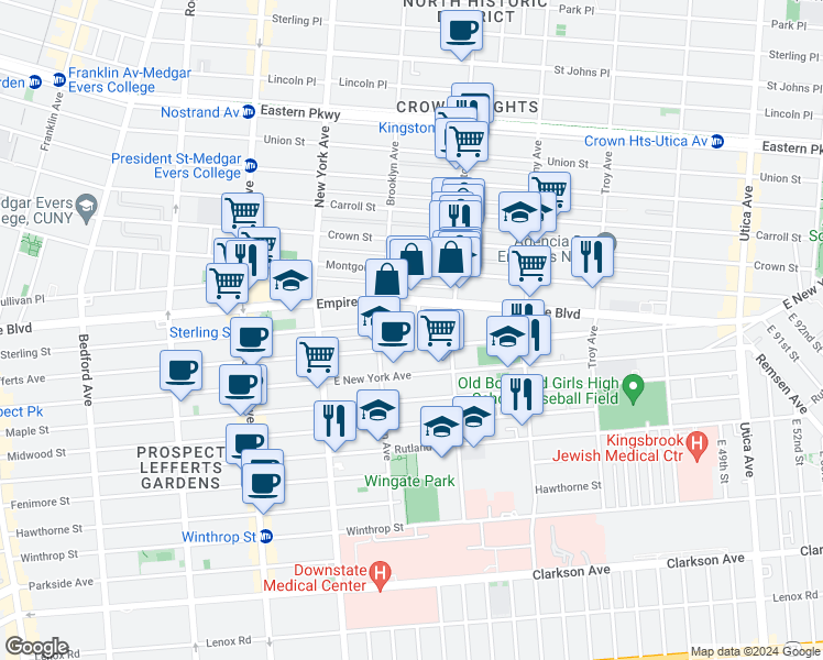 map of restaurants, bars, coffee shops, grocery stores, and more near 21 Lamont Court in Brooklyn