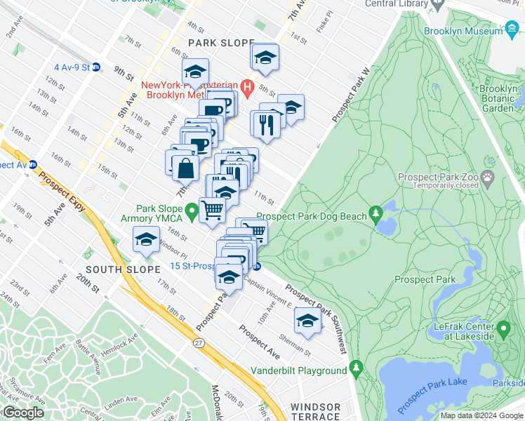 map of restaurants, bars, coffee shops, grocery stores, and more near 636 11th Street in Brooklyn