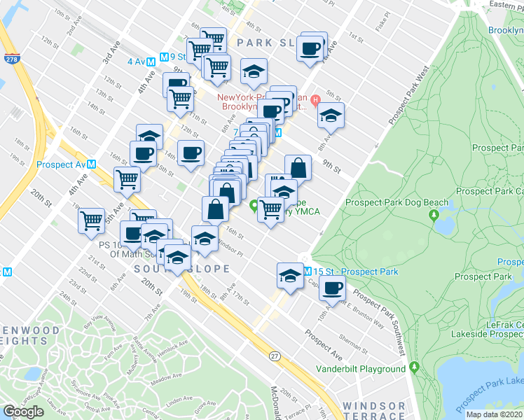 map of restaurants, bars, coffee shops, grocery stores, and more near 403 14th Street in Brooklyn