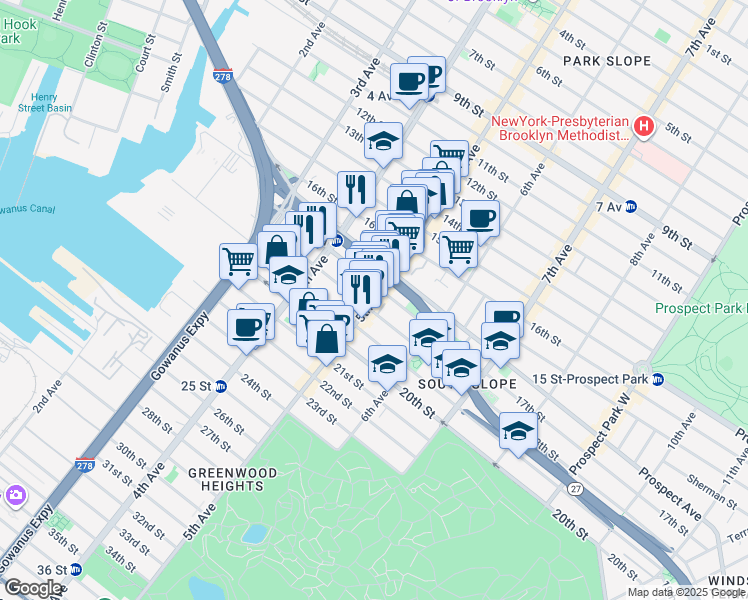 map of restaurants, bars, coffee shops, grocery stores, and more near in Brooklyn