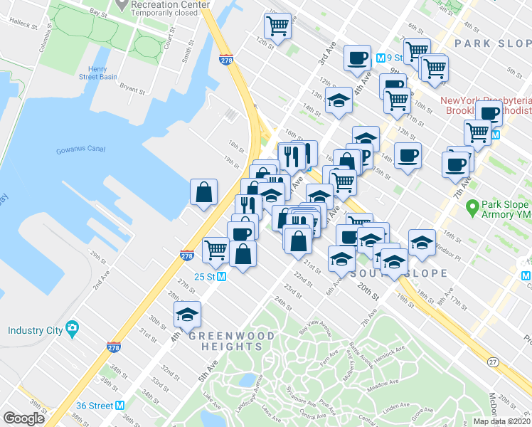 map of restaurants, bars, coffee shops, grocery stores, and more near in Brooklyn