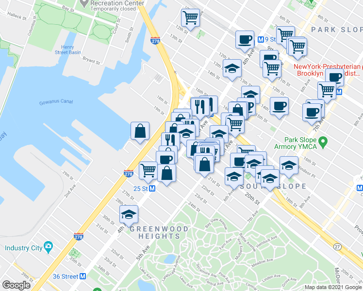 map of restaurants, bars, coffee shops, grocery stores, and more near in Brooklyn